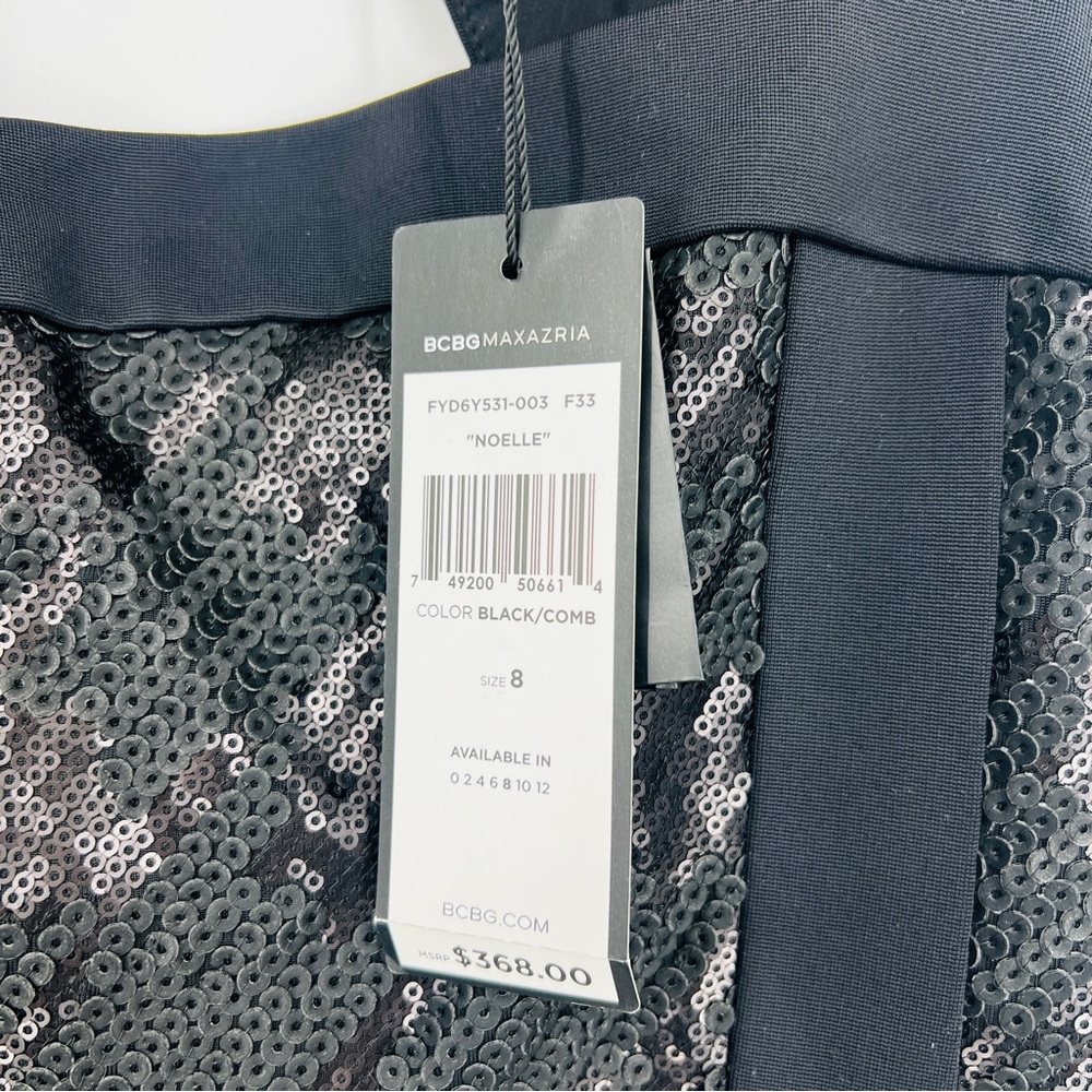 BCBGMAXAZRIA Noelle Black Sequin Flounce Mini Dress Size 8 NWT - Picture 15 of 16